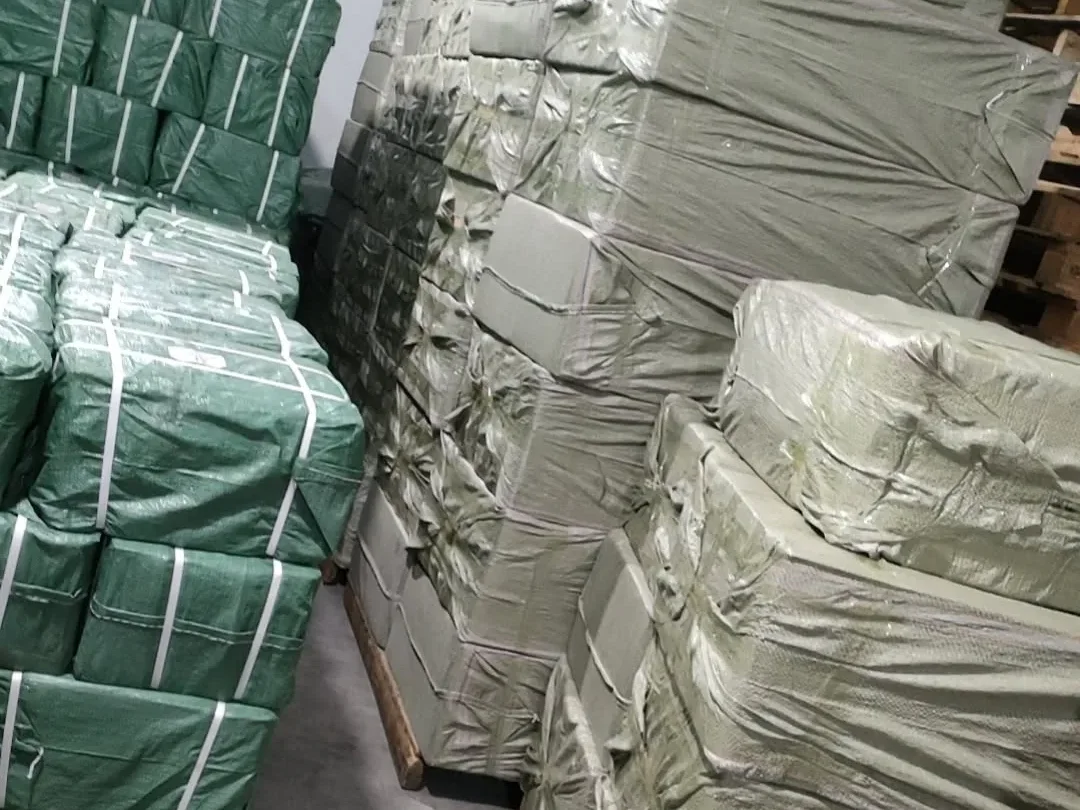 Wrapped and strapped packages prepared for shipment