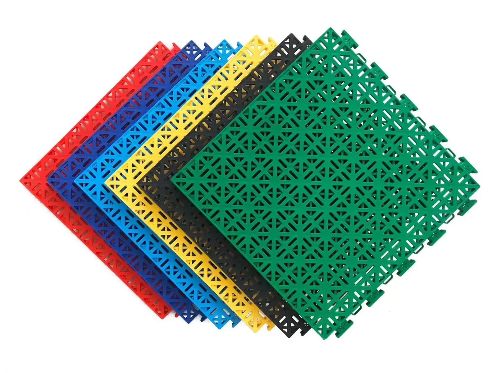 Modular sports court tiles showing colour and interlocking edge options