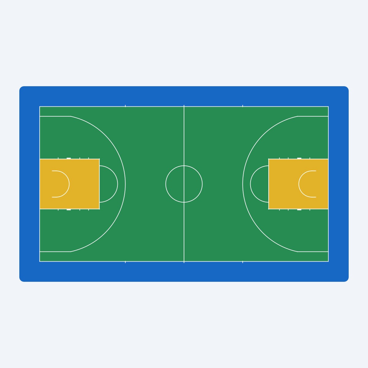 Basketball court colour layout illustration for project planning