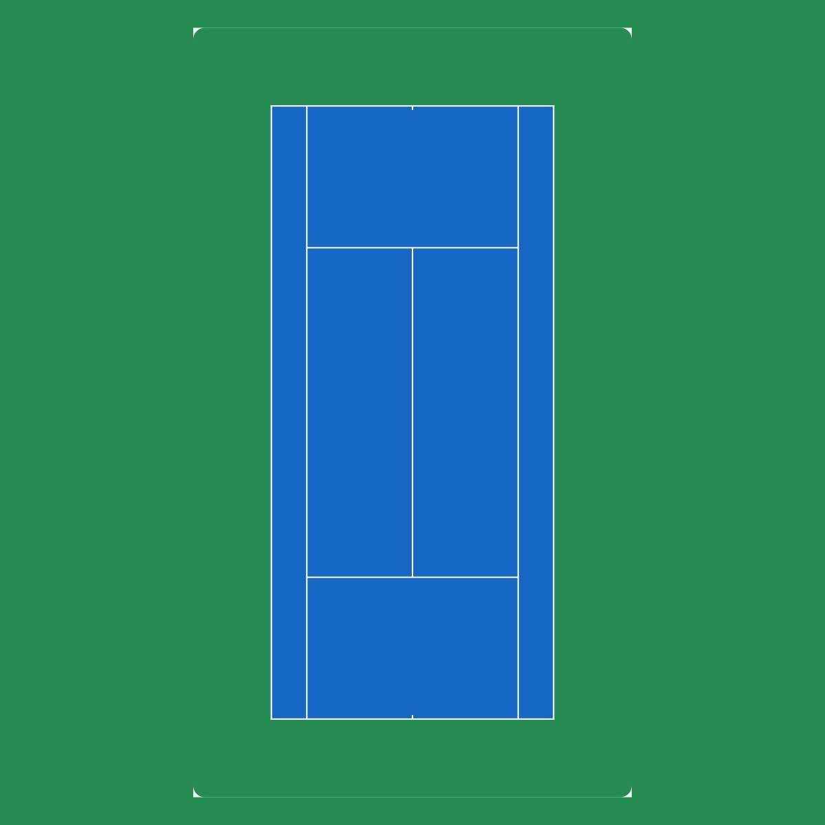 Tennis court layout illustration with singles and doubles lines